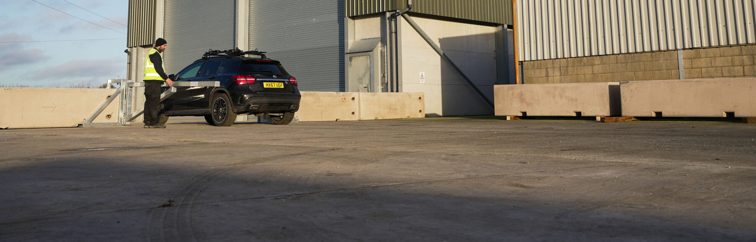 Concrete block perimeter security for commercial property